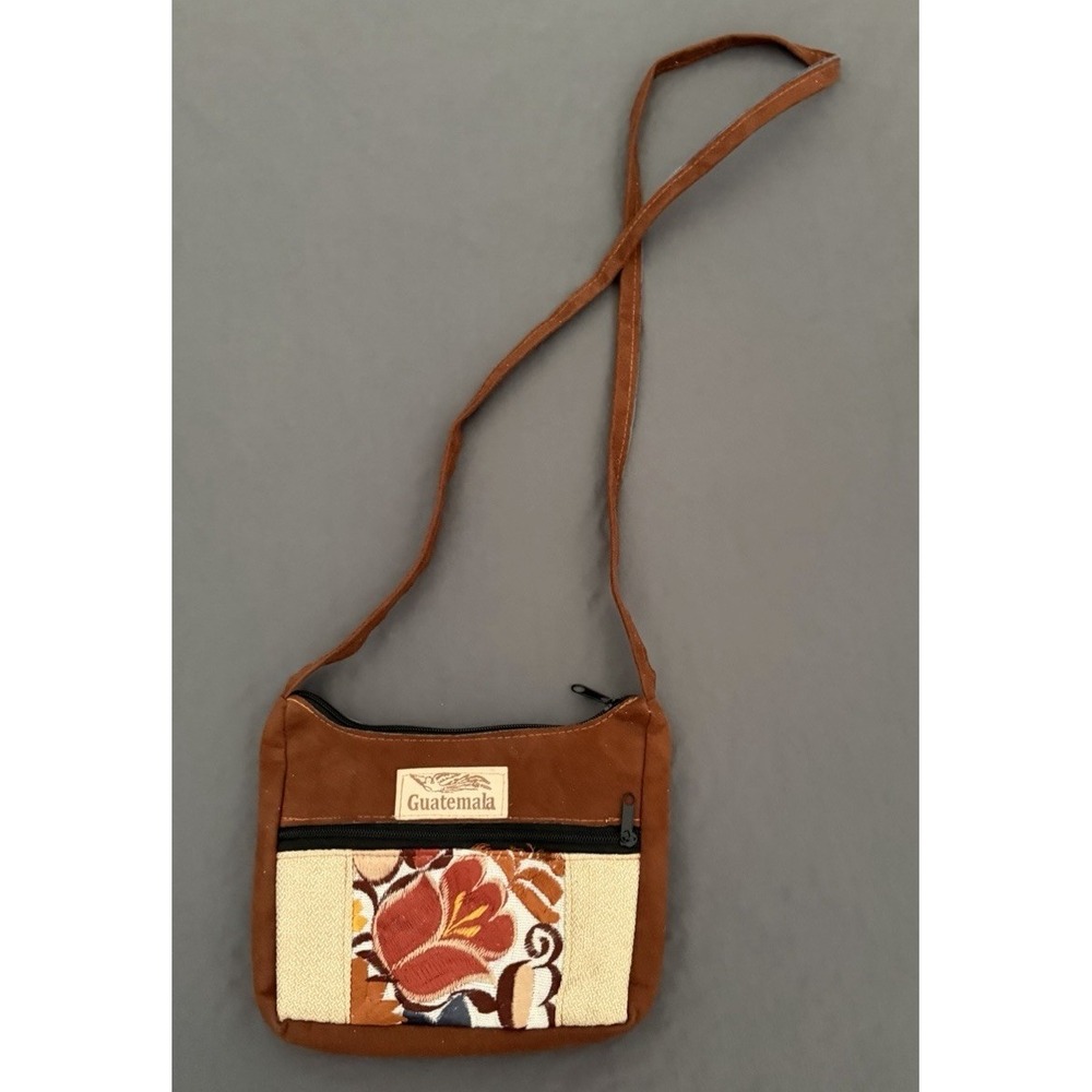 Guatemalan Cross Body Purse Womens Small Brown Shoulder multi Pockets Boho
